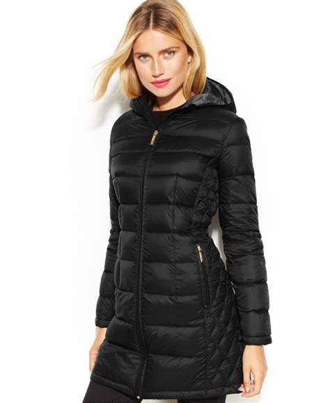 michael kors black long coat|michael kors padded coat women's.